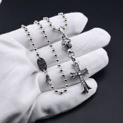 Chrome Hearts classic diamond round bead cross necklace