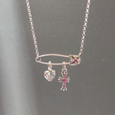 Chrome Hearts 925 silver brooch red diamond heart cross necklace