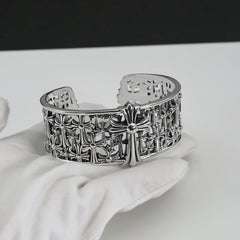 Chrome Hearts Silver Cemetery cross open bracelet
