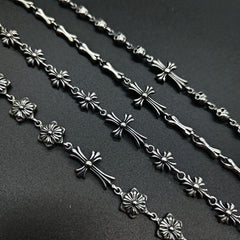 Chrome Hearts 925 Sterling silver cross flower skull splicing bracelet
