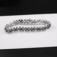 Chrome Hearts Red Diamond Cross Flower Pink Sapphire Plus Bracelet