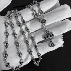 Chrome Hearts large and small cross inlaid with white diamond necklace